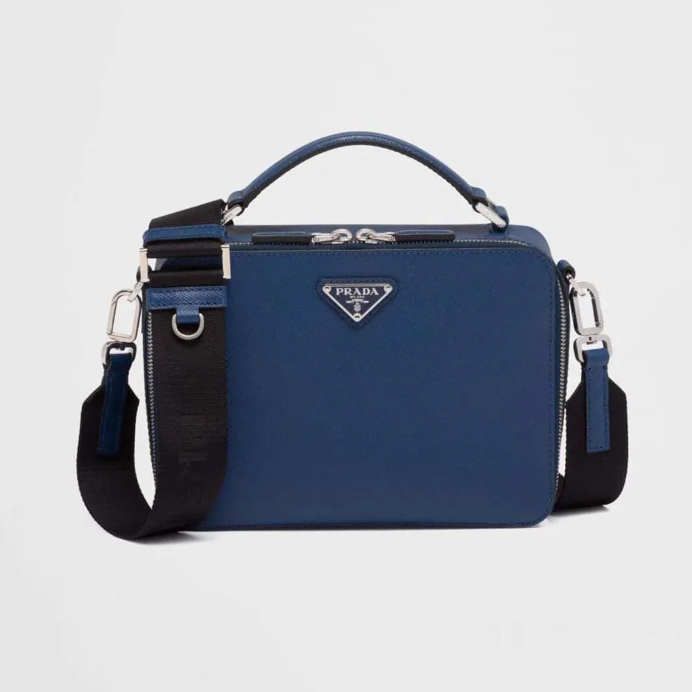 Prada Brique Saffiano Leather Bag for Men in Navy Prada Brique Saffiano Leather Bag for Men in Navy