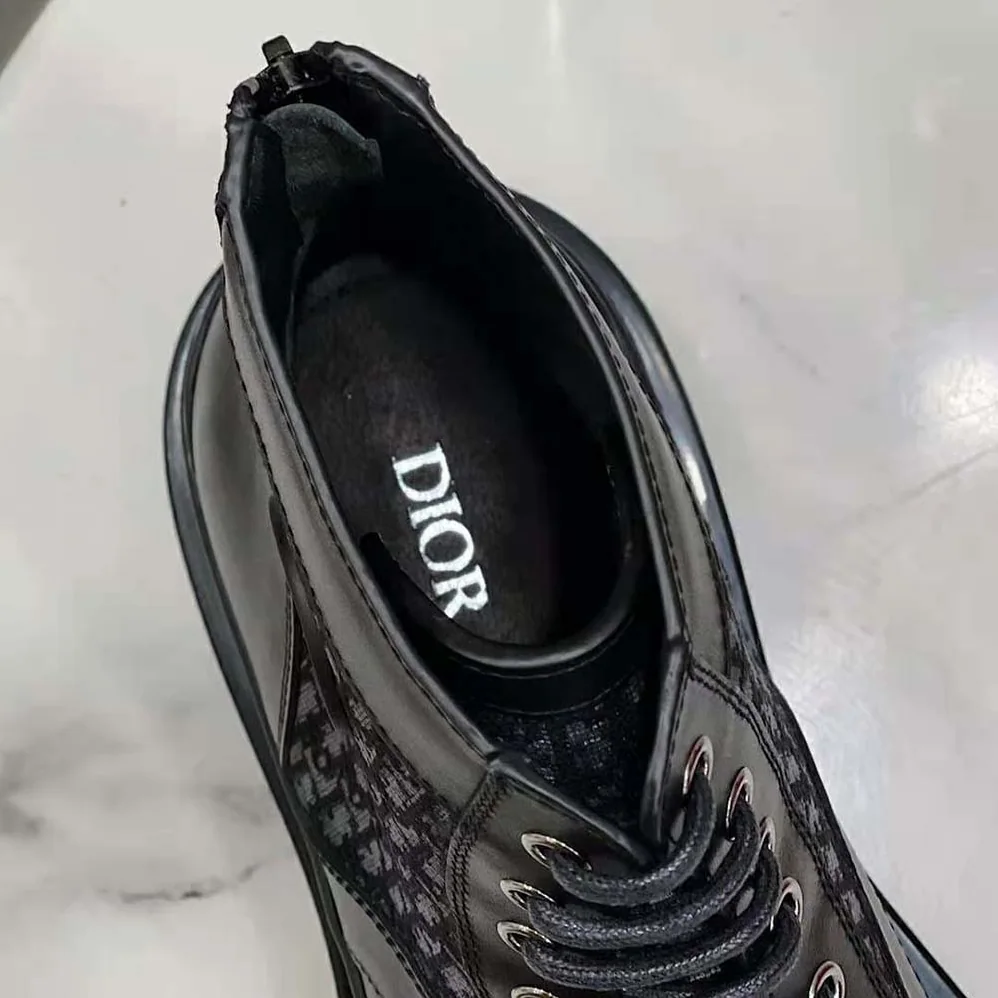 Dior Explorer Ankle Boot Black Smooth Calfskin and Dior Oblique Jacquard for Men