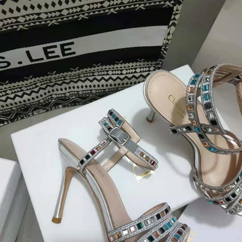 Dior Gem Heeled Sandal Silver for Women in Tone Cotton Embroidered Dior Gem Heeled Sandal Silver for Women in Tone Cotton Embroidered