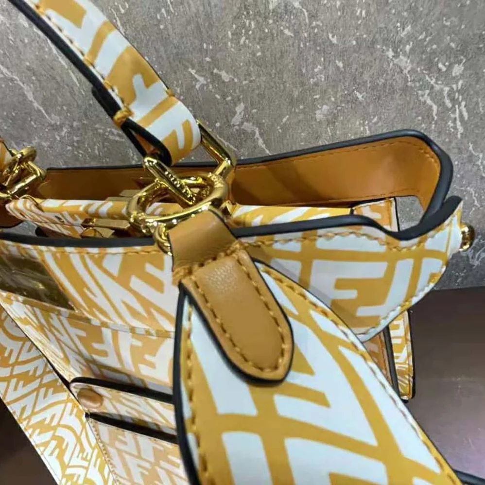Fendi Peekaboo Iseeu Medium Yellow and white FF Vertigo Leather Bag for Women Fendi Peekaboo Iseeu Medium Yellow and white FF Vertigo Leather Bag for Women
