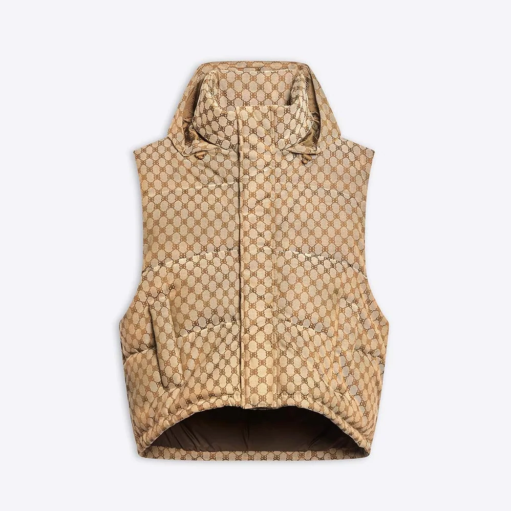 Balenciaga Hacker Cocoon Puffer Gilet in Brown Canvas Jacquard for Women