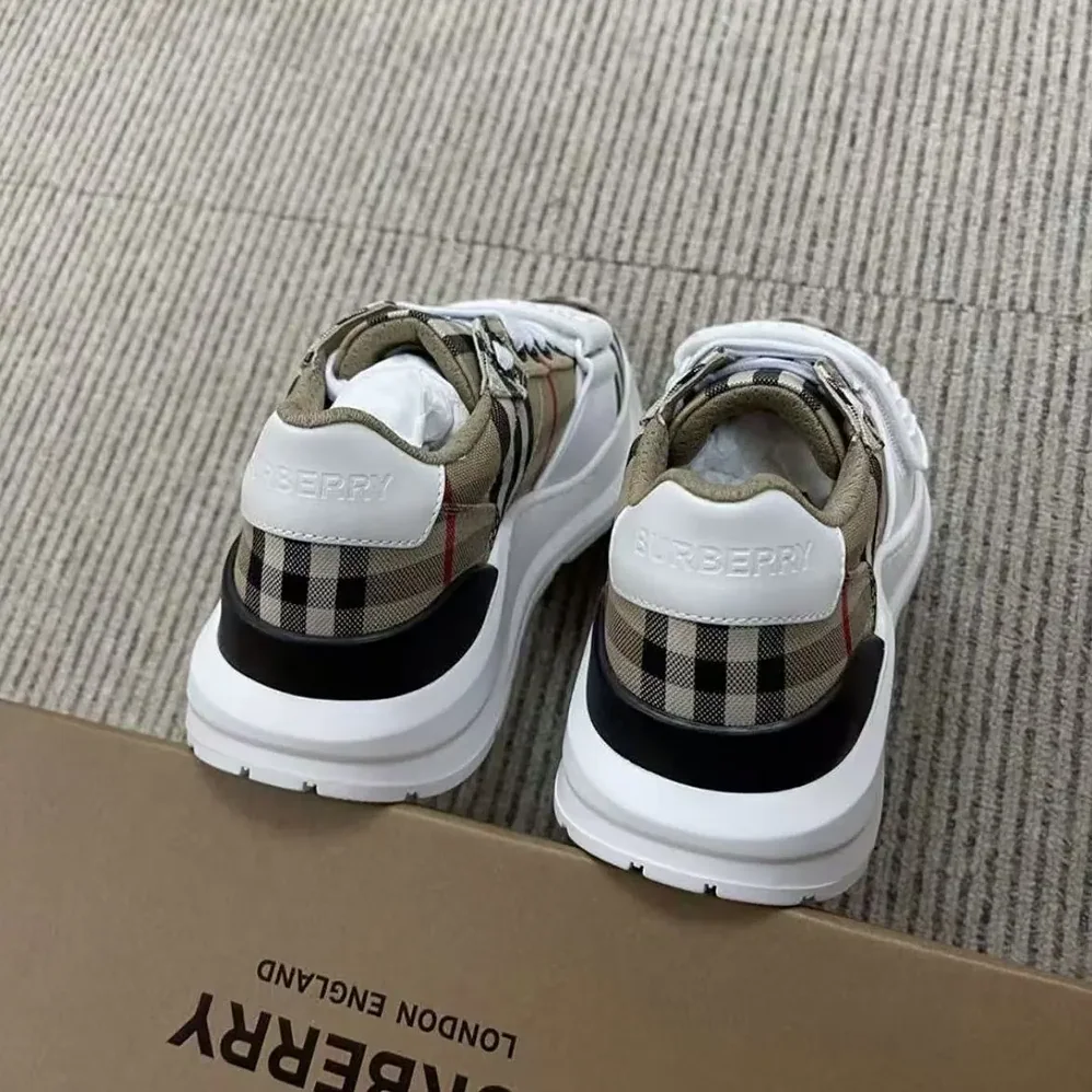 Burberry Check Suede and Leather Sneakers for Unisex in White