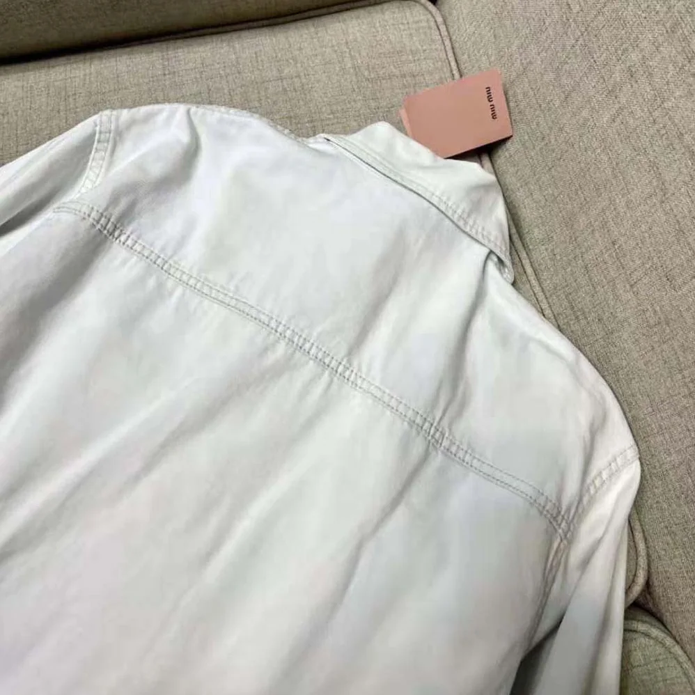Miu Miu Denim Blouson Jacket with Embroidered Logo for Women Miu Miu Denim Blouson Jacket with Embroidered Logo for Women