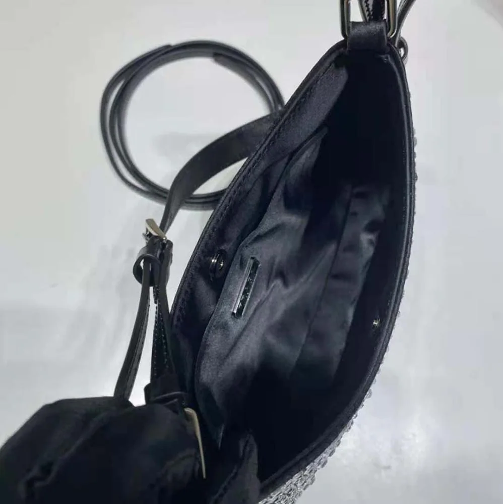 Prada Cleo Satin Bag with Appliques for Women in Black