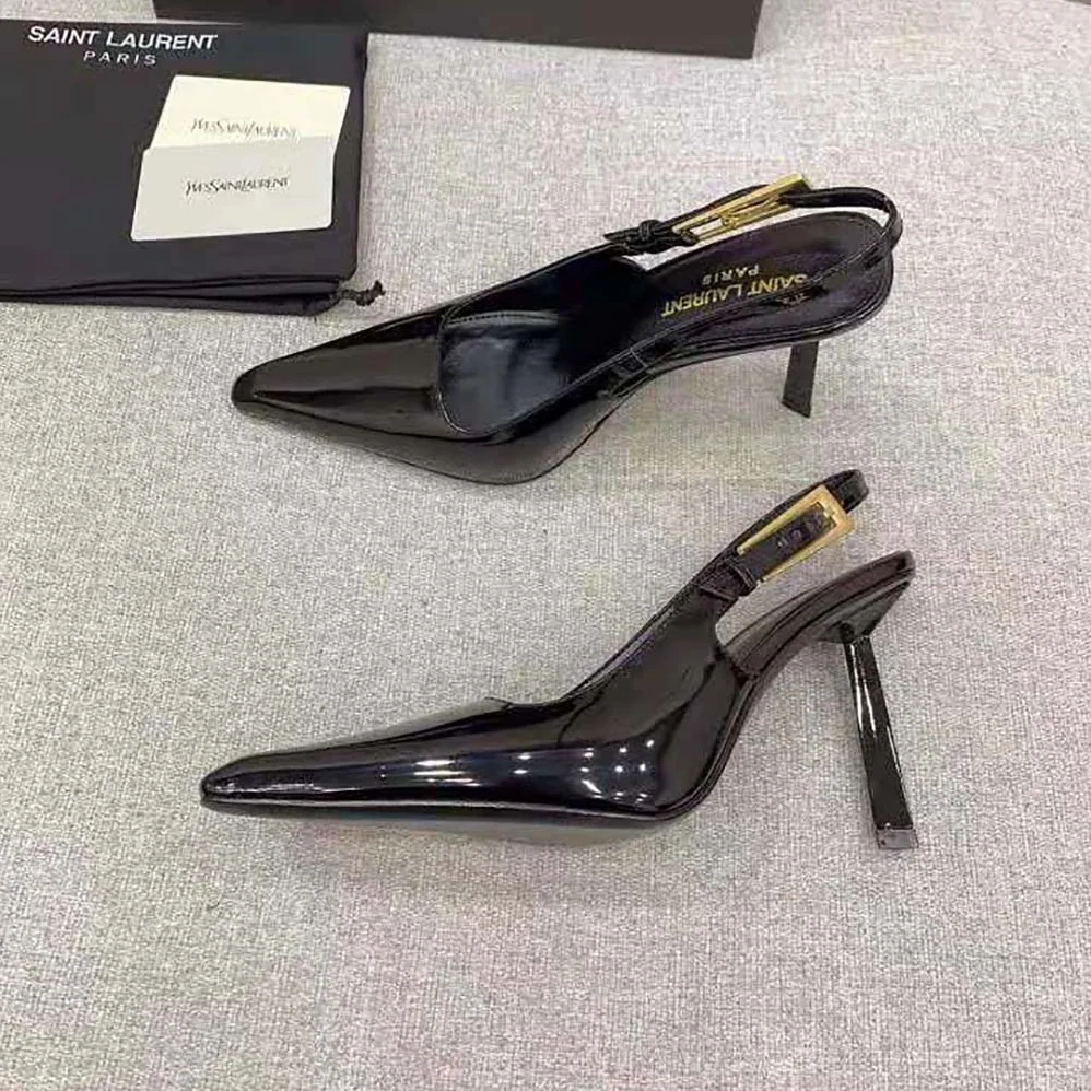 Saint Laurent YSL Lee Slingback Pumps in Glazed Leather for Women in Black Saint Laurent YSL Lee Slingback Pumps in Glazed Leather for Women in Black