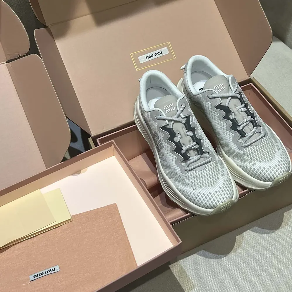 Miu Miu Technical Fabric Sneakers for Women in Silver Miu Miu Technical Fabric Sneakers for Women in Silver