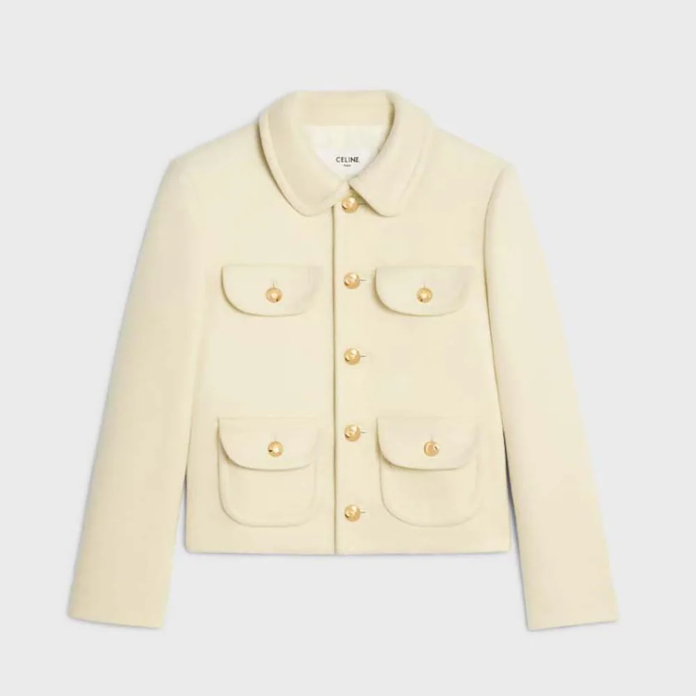 Celine Jacket with Claudine Collar in Wool Cloth for Women in Beige