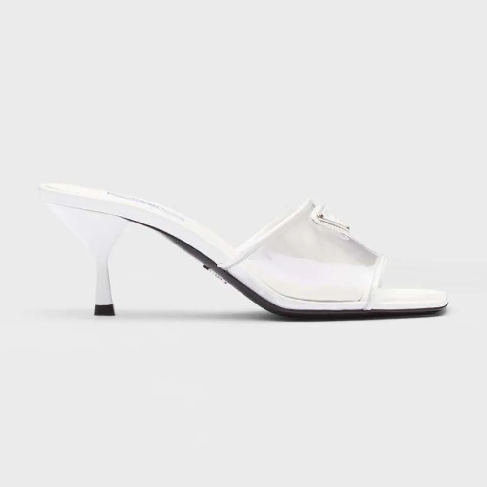 Prada Plexiglas and Patent Leather Sandals 65 mm Varnished Heel for Women in White Prada Plexiglas and Patent Leather Sandals 65 mm Varnished Heel for Women in White