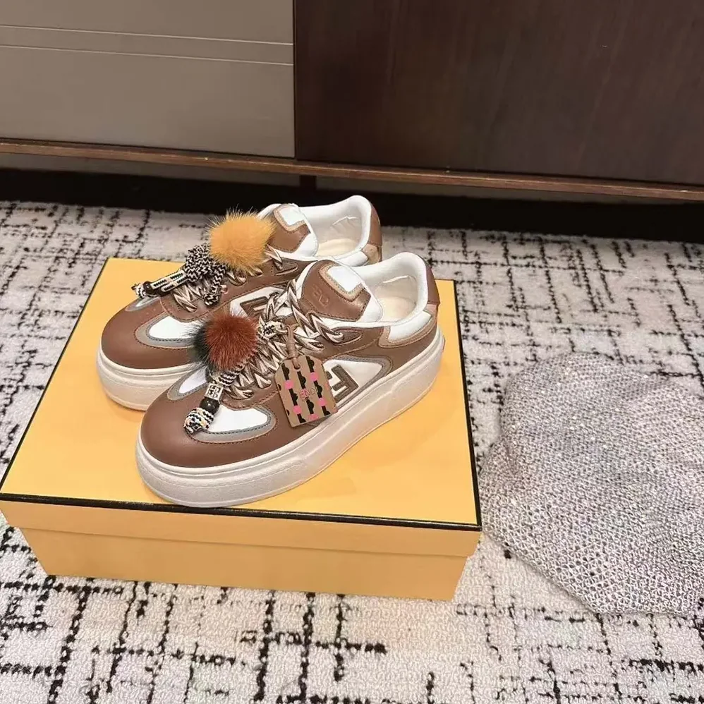 Fendi Match Brown Leather Platform Low for Women in Tops With Charm