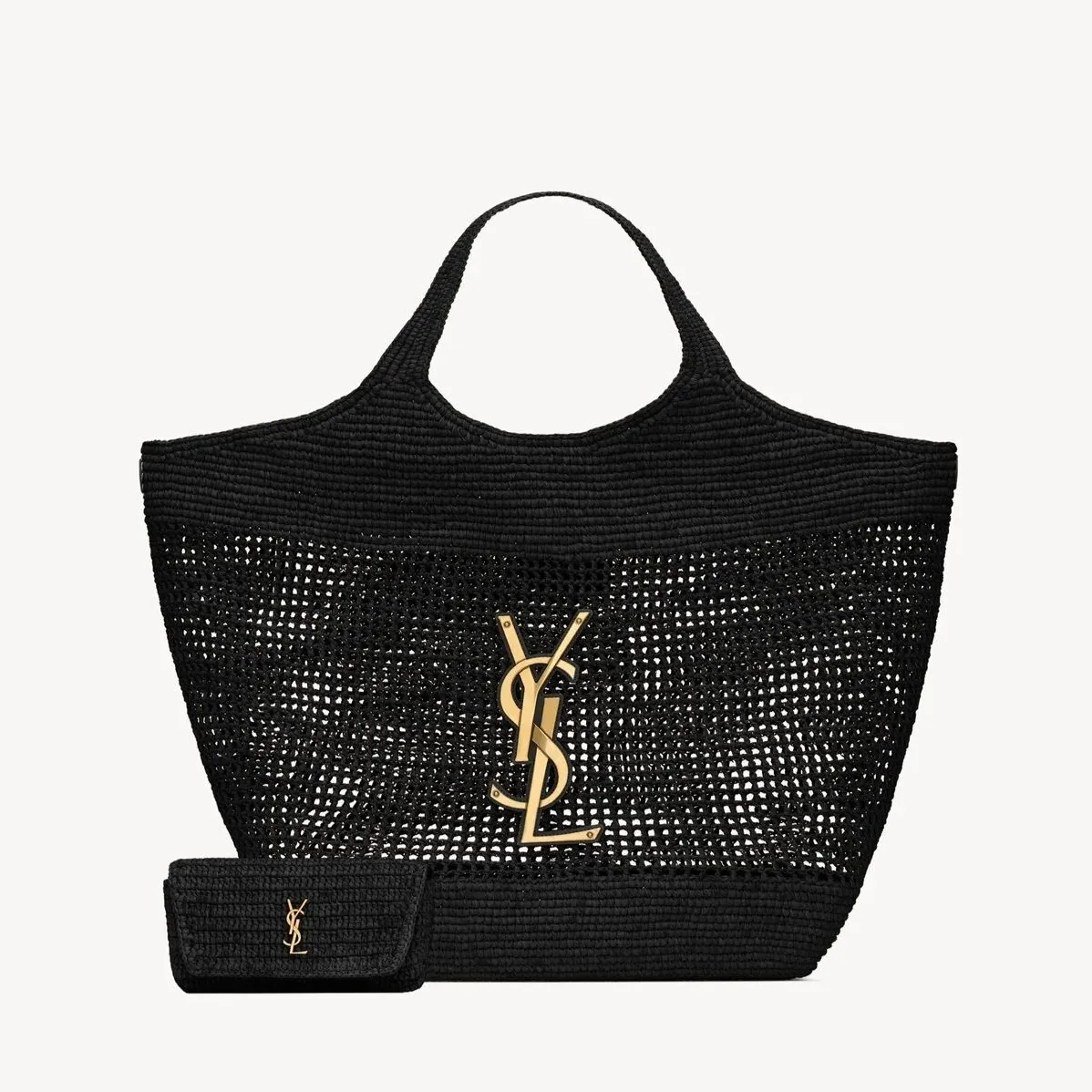 Saint Laurent Icare Maxi Tote Bag in Black Raffia Bronze Hardware