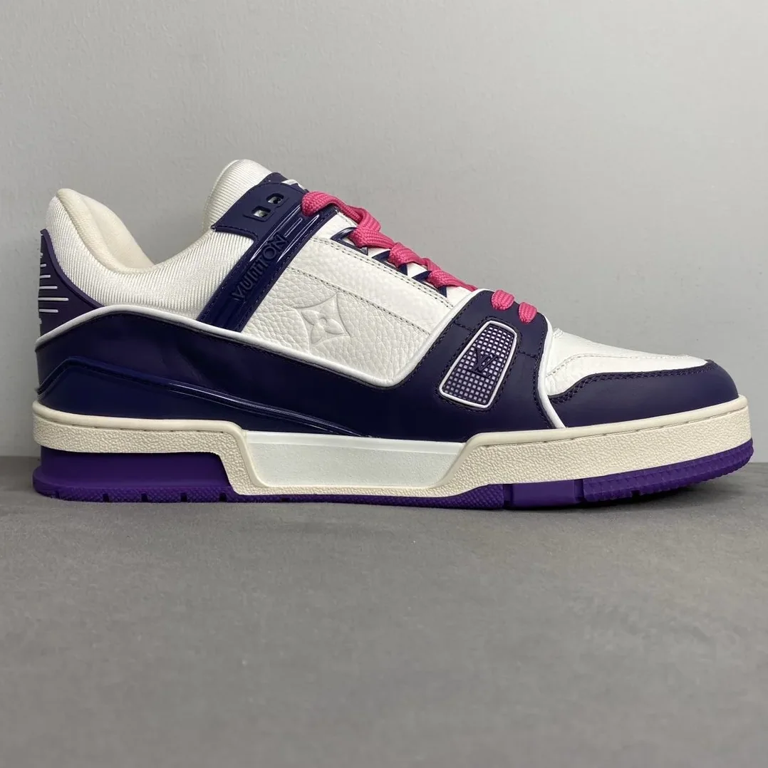 Louis Vuitton Trainer Sneaker Mix Of Materials White in Purple Virgil Abloh Louis Vuitton Trainer Sneaker Mix Of Materials White in Purple Virgil Abloh