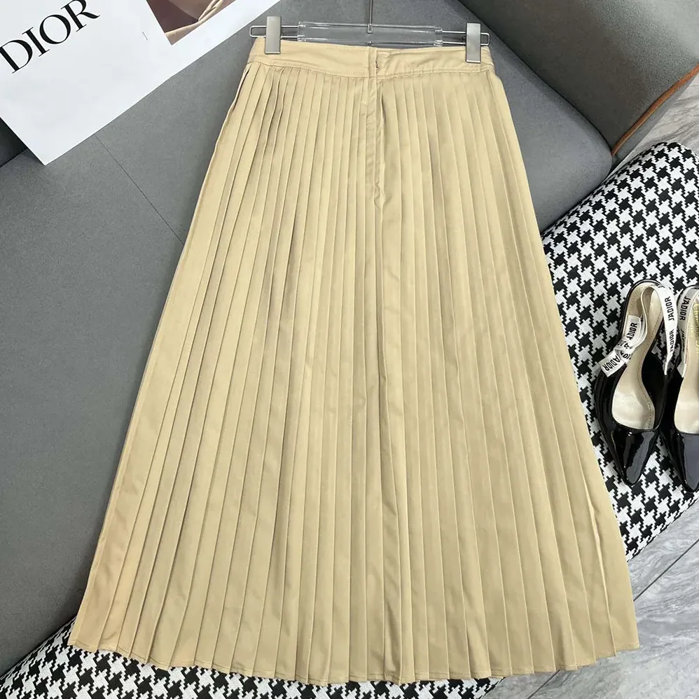 Dior Pleated Mid-Length Skirt Beige Cotton Gabardine for Women Dior Pleated Mid-Length Skirt Beige Cotton Gabardine for Women