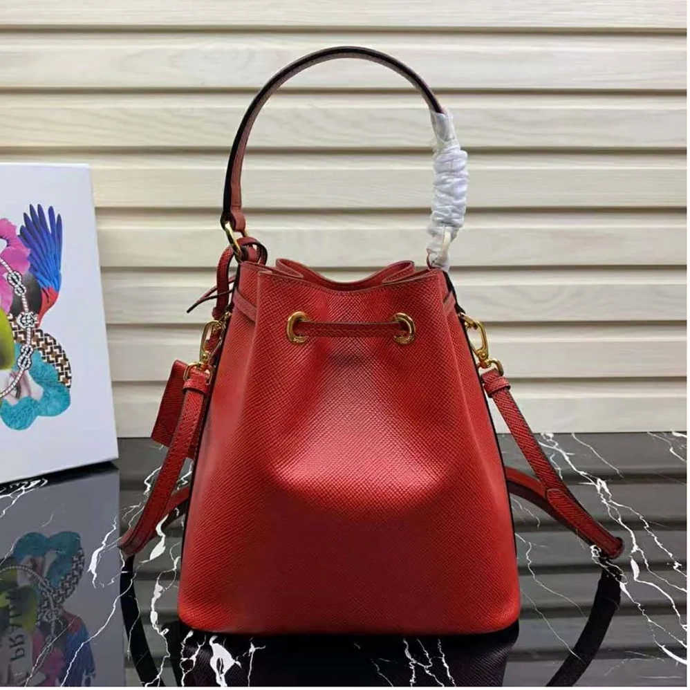 Prada Saffiano Leather Bucket Bag for Women in Red