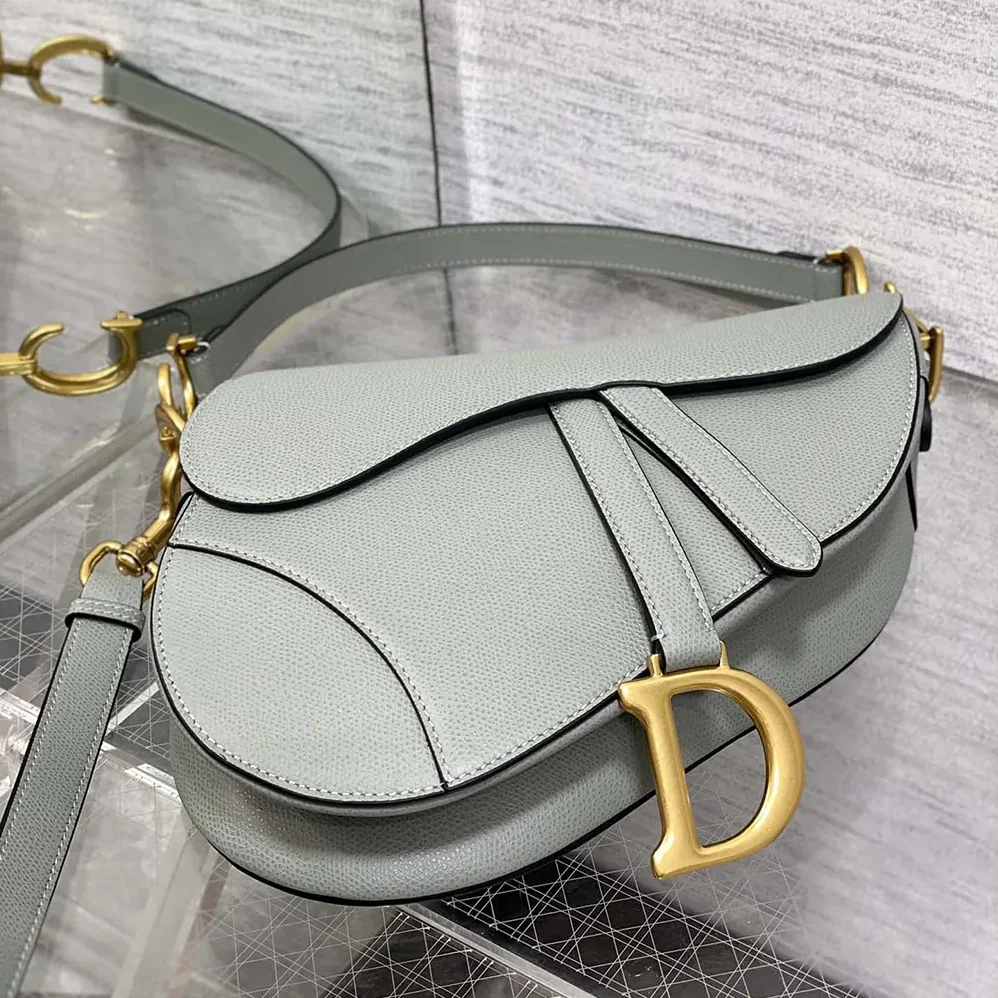 Dior Saddle Bag with Strap Stone Gray Grained Calfskin for Women