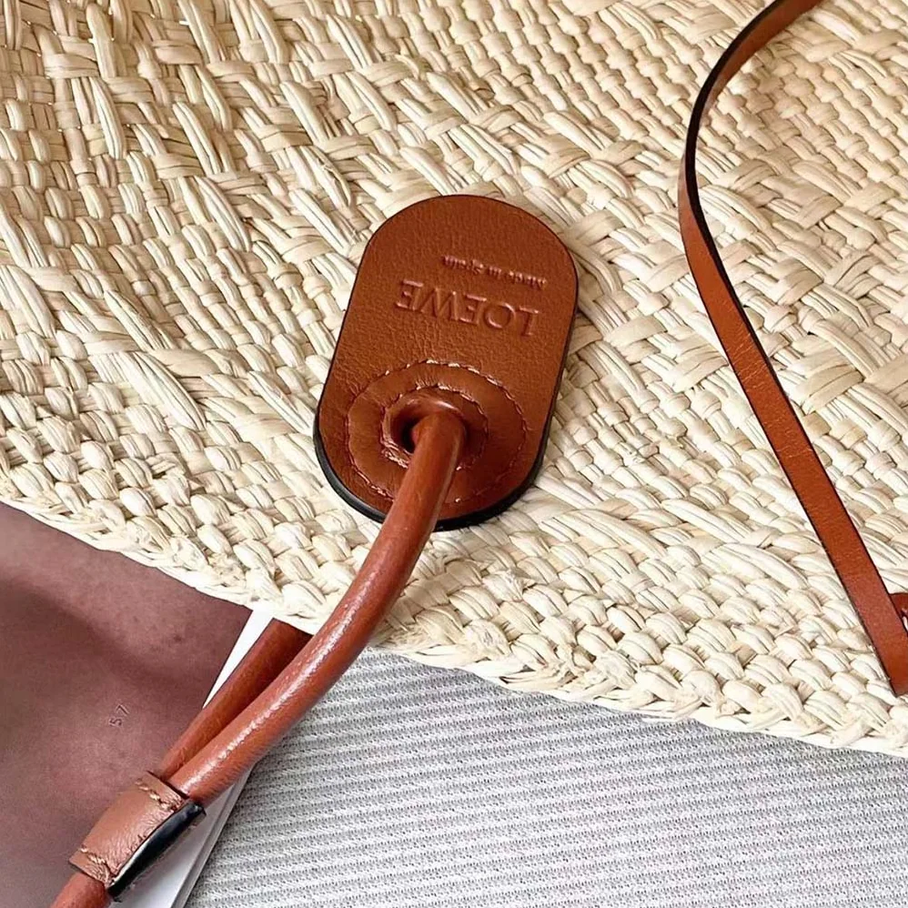 Loewe Small Anagram Basket Bag in Iraca Palm and Calfskin for Women