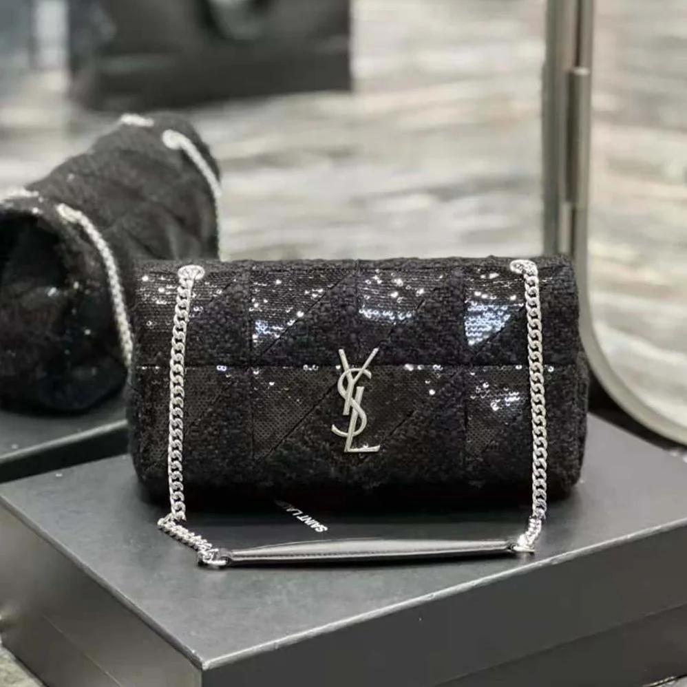Saint Laurent YSL Jamie Medium Chain Bag “Carré Rive Gauche” in Sequins and Sequined Tweed for Women Saint Laurent YSL Jamie Medium Chain Bag “Carré Rive Gauche” in Sequins and Sequined Tweed for Women