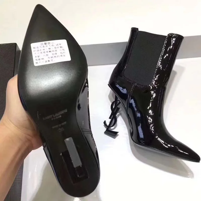 Saint Laurent YSL Shoes Opyum Bootie in Patent Leather with Black Heel-80mm for Women