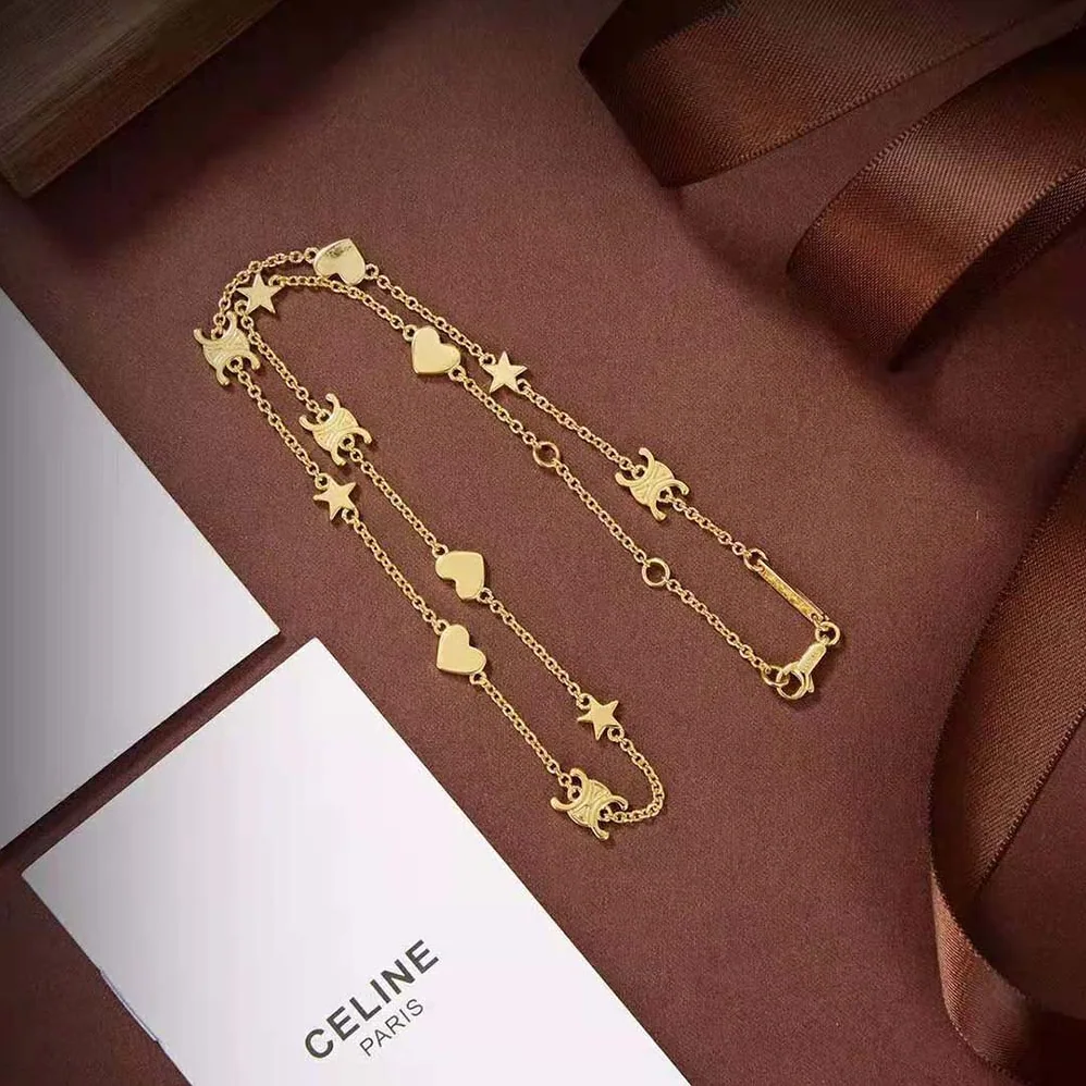 Celine Maillon Triomphe Multi Motifs Necklace in Brass with Gold Finish for Women