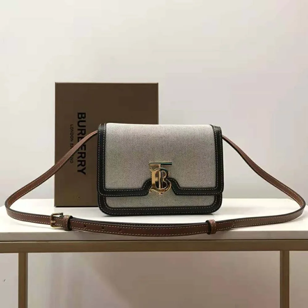 Burberry Small Tri-tone Canvas and Leather TB Bag for Women in Black Burberry Small Tri-tone Canvas and Leather TB Bag for Women in Black