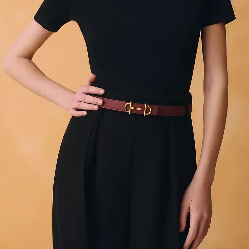 Hermes Gamma Reversible Belt Rouge H in Brown