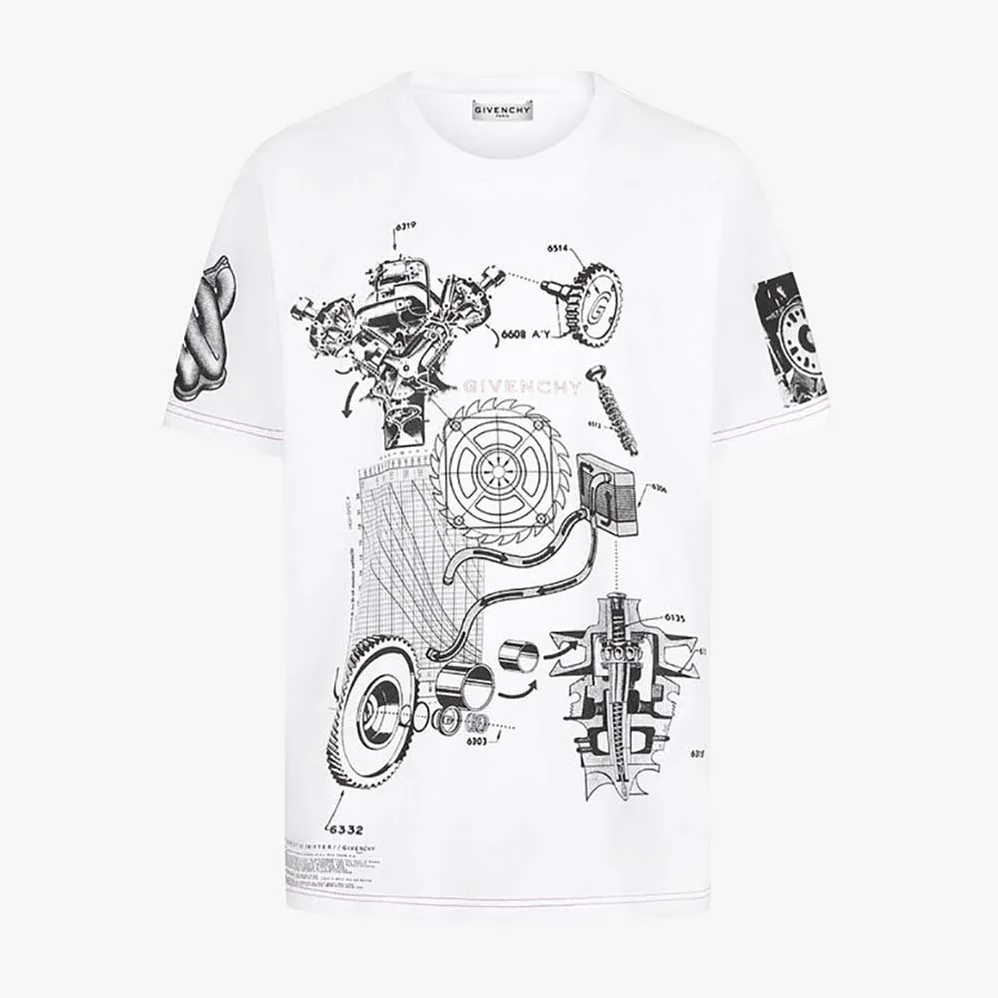Givenchy Schematics T-shirt with Red GIVENCHY Signature on the Chest for Women in White Givenchy Schematics T-shirt with Red GIVENCHY Signature on the Chest for Women in White