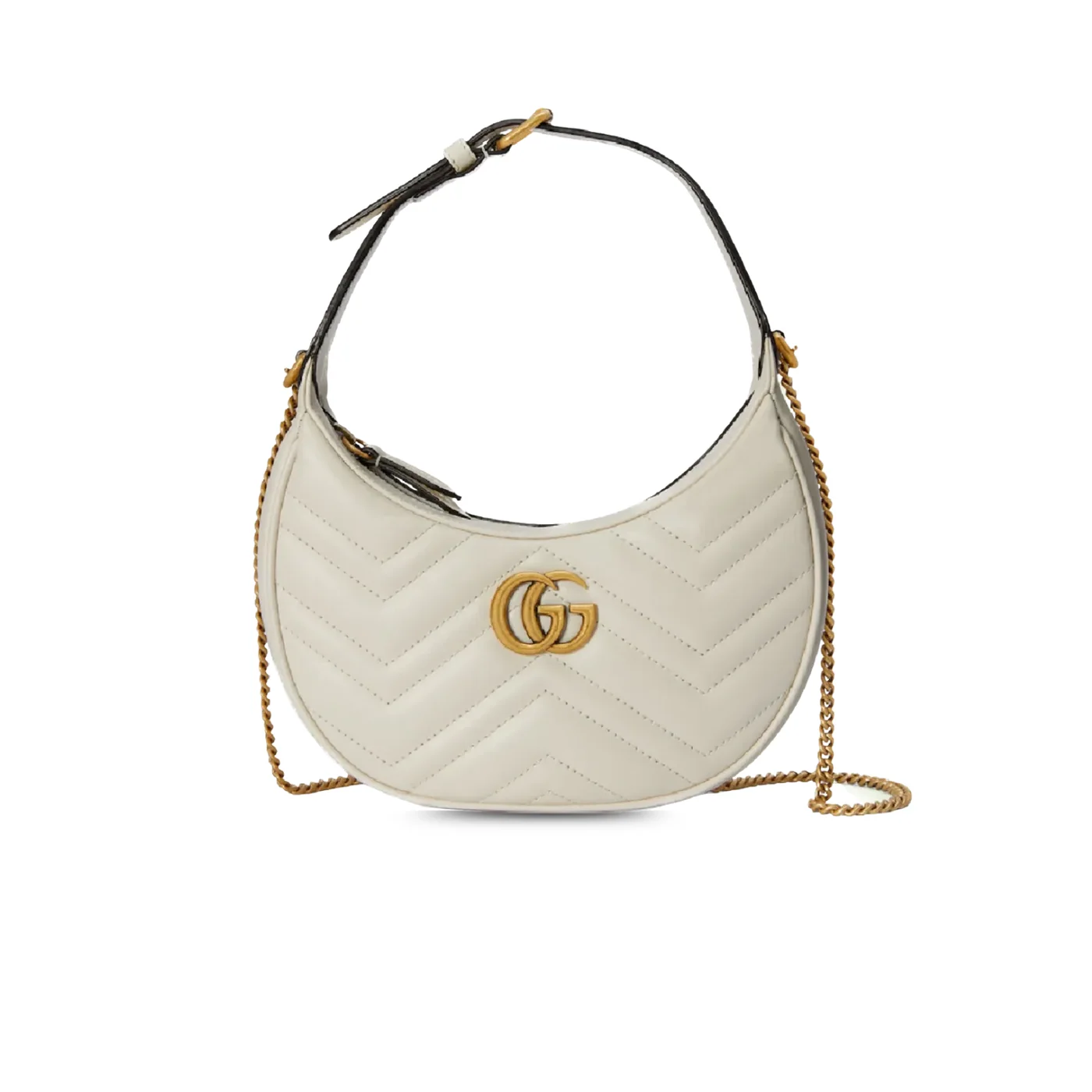Gucci Marmont Half Moon Shaped Mini Bag in White Gold Hardware