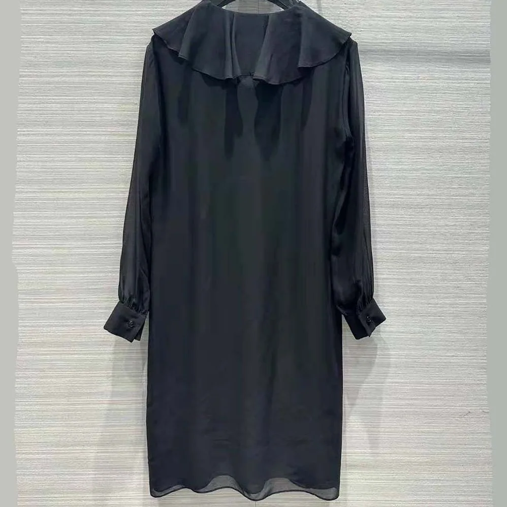 Celine Jabot Mini Dress in Silk Georgette for Women in Black Celine Jabot Mini Dress in Silk Georgette for Women in Black