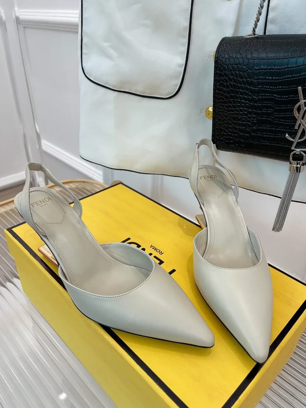 Fendi First Grey High in Heeled Slingbacks Fendi First Grey High in Heeled Slingbacks