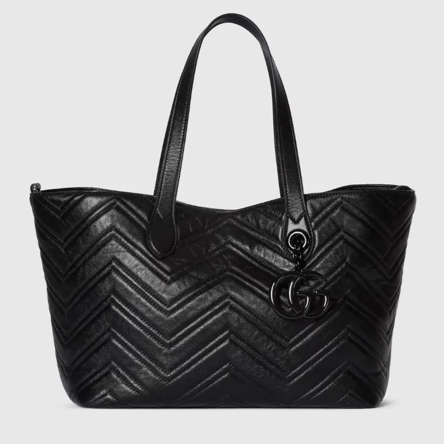 Gucci Marmont Medium Tote Bag in Black Tonal Enameled Hardware