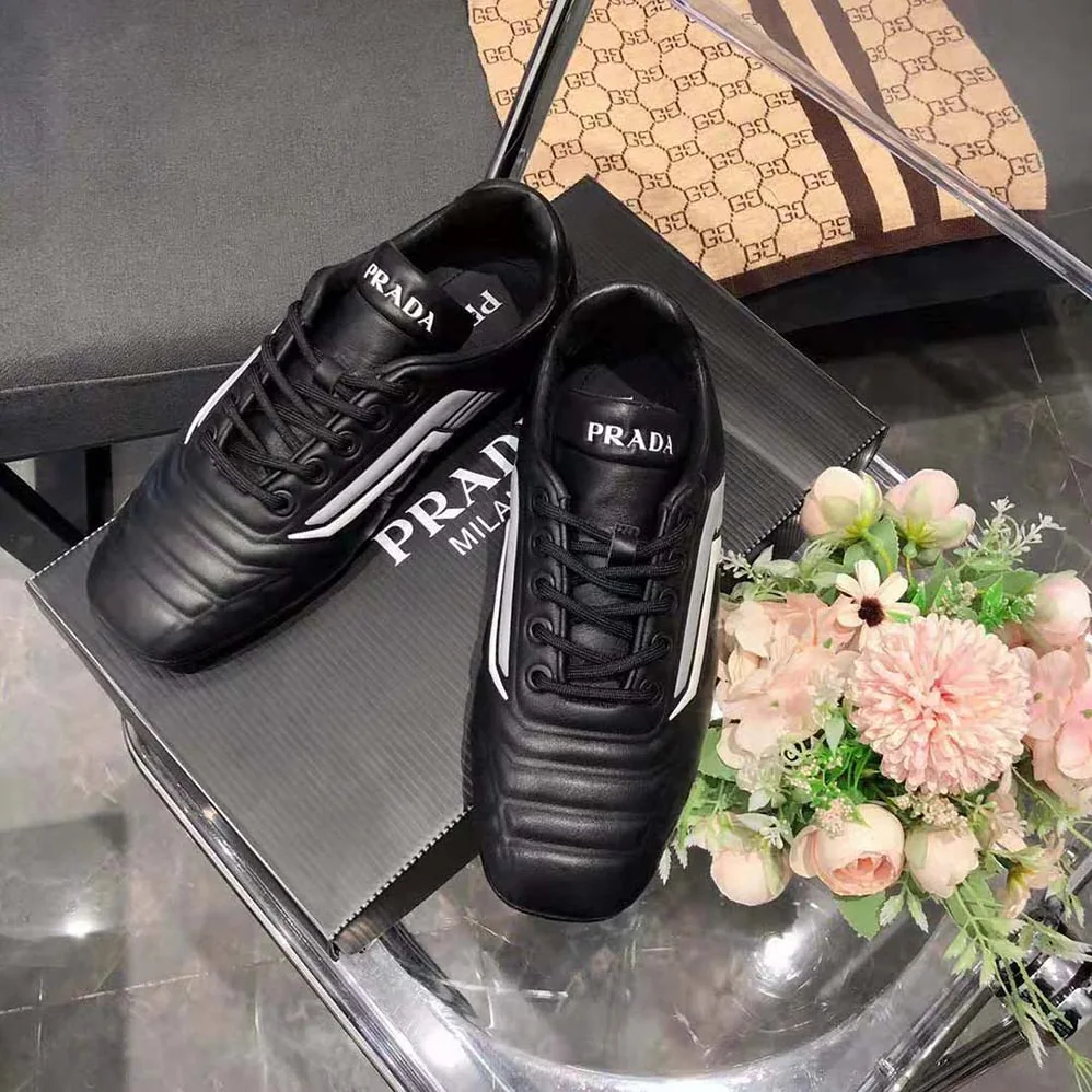 Prada Rev Leather Sneakers for Women in Black Prada Rev Leather Sneakers for Women in Black