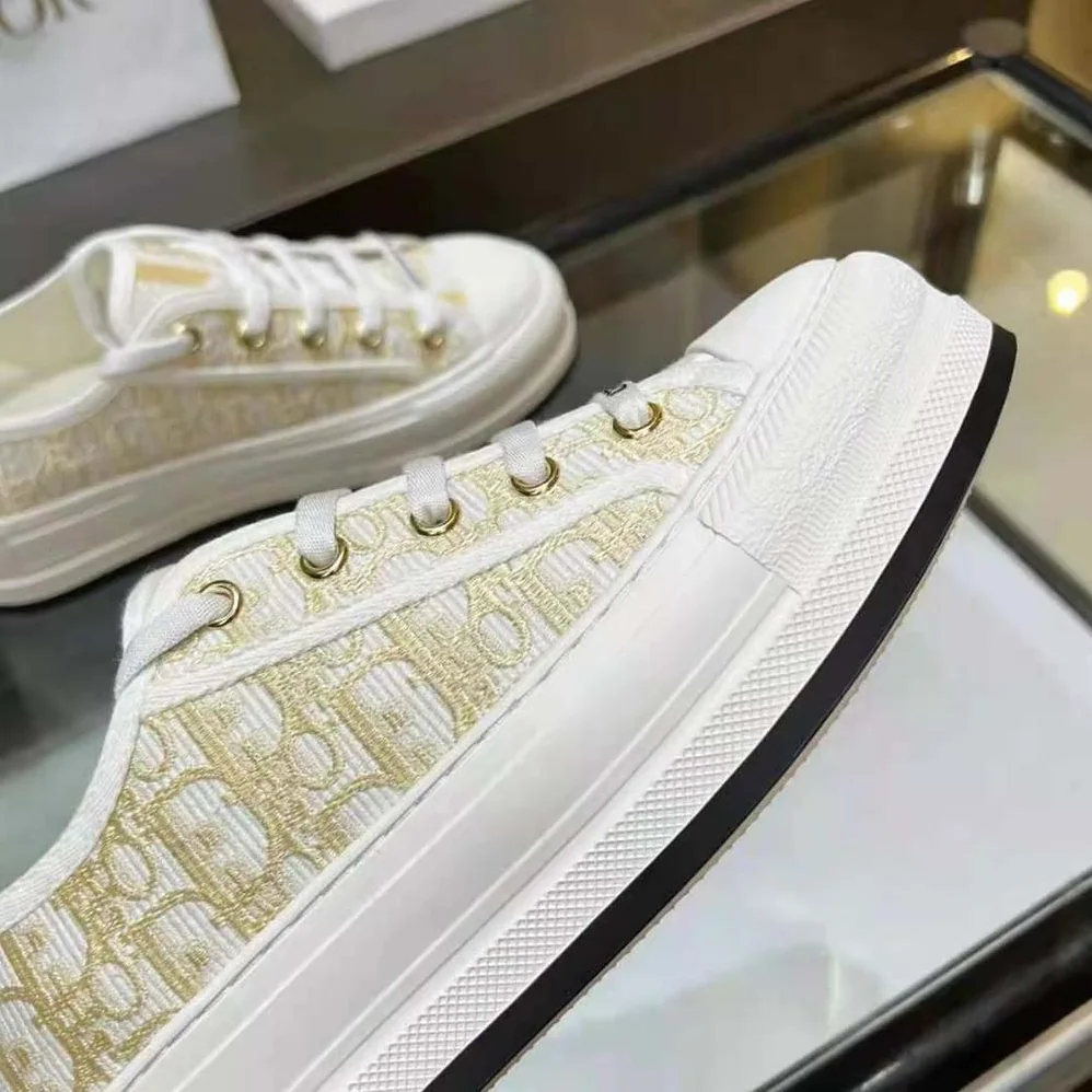 Dior Walk'N'Dior Platform Sneaker Gold-Tone Dior Oblique Cotton with Metallic Thread Embroidery for Women