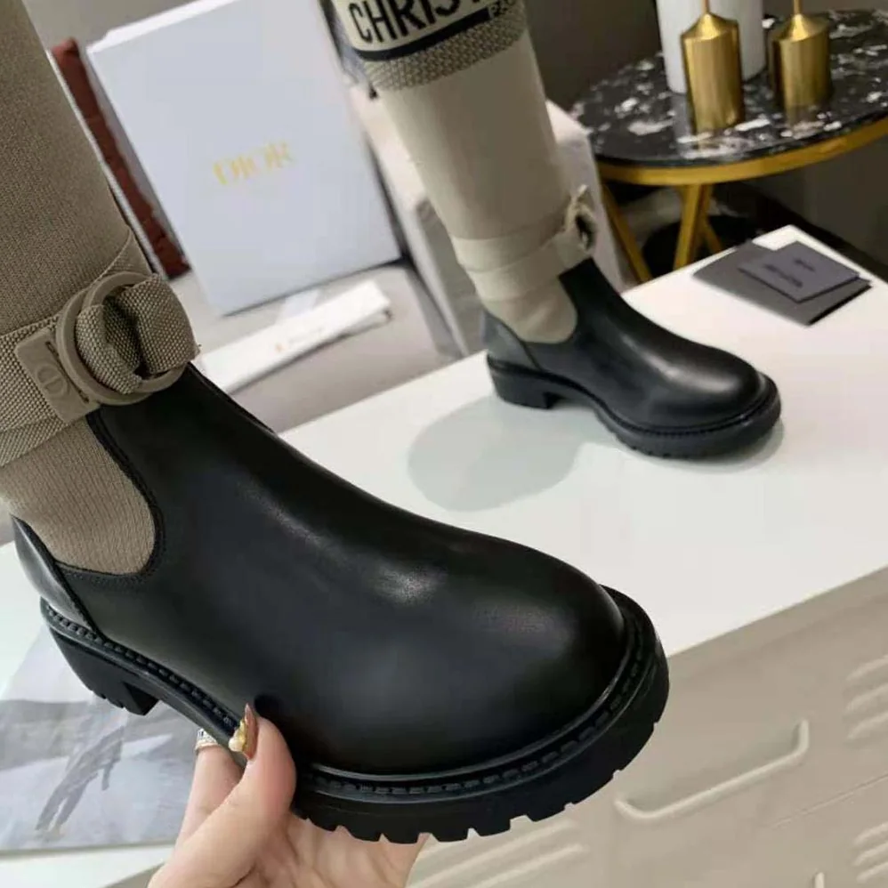Dior D-major Boot Taupe and Black Technical Fabric and Black Calfskin for Women