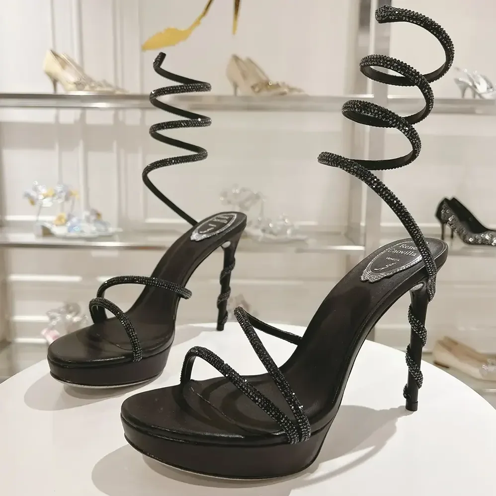 Rene Caovilla Margot Crystal Black Platform Sandal 120 for Women