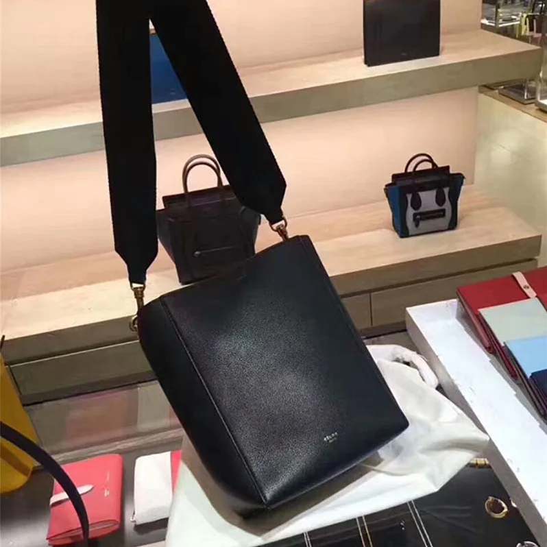Celine Sangle Small Bucket Bag in Soft Grained Calfskin for Women in Black
