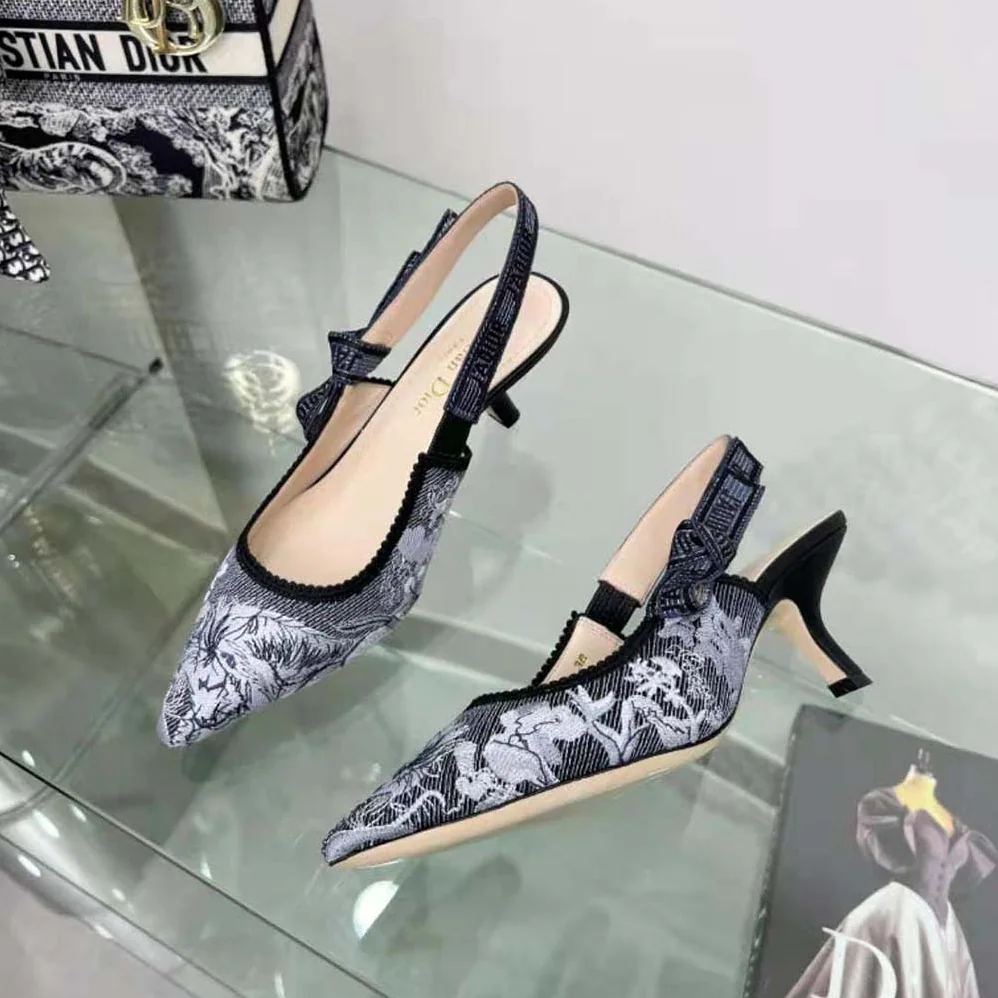 Dior J'Adior Slingback Pump Blue Multicolor Embroidered Denim for Women