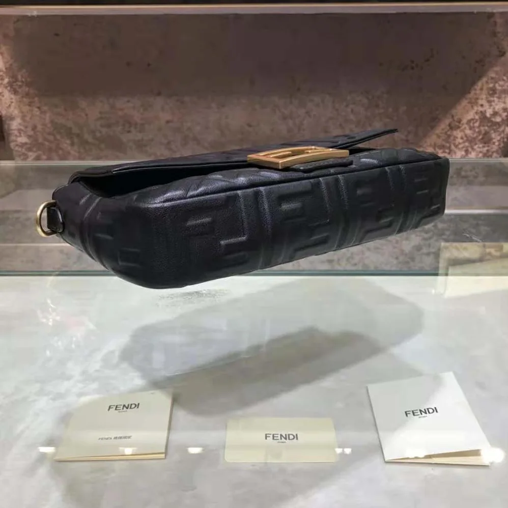 Fendi Iconic Medium Baguette Black Leather Bag for Women Fendi Iconic Medium Baguette Black Leather Bag for Women