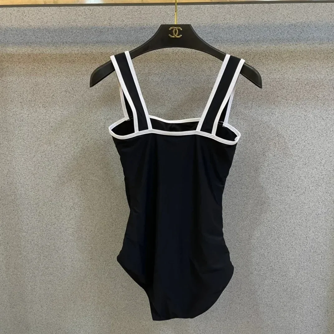 Chanel Belted Interlocking CC One in Piece Swimsuit Black
