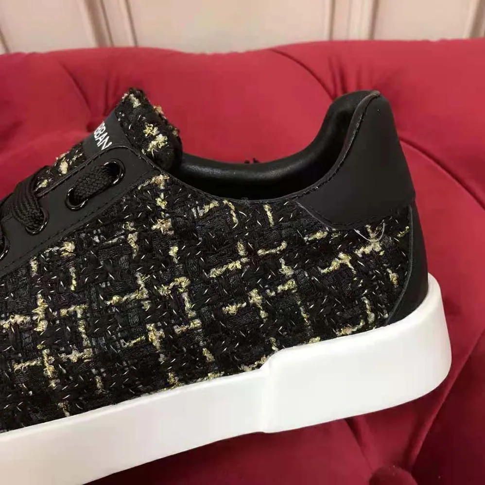 Dolce Gabbana D&G Portofino Sneakers in Tweed for Women in Black