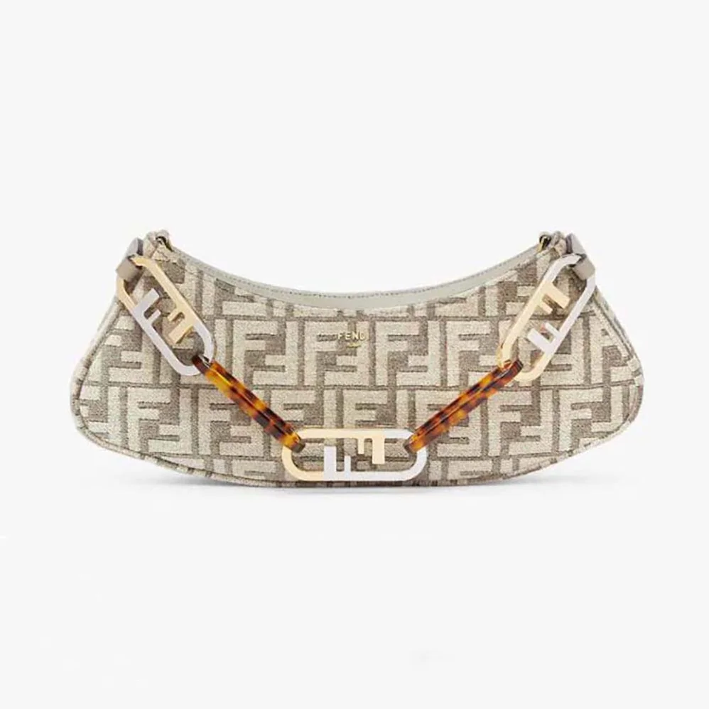 Fendi O'Lock Swing Dove Gray Tapestry Fabric Pouch for Women Fendi O'Lock Swing Dove Gray Tapestry Fabric Pouch for Women
