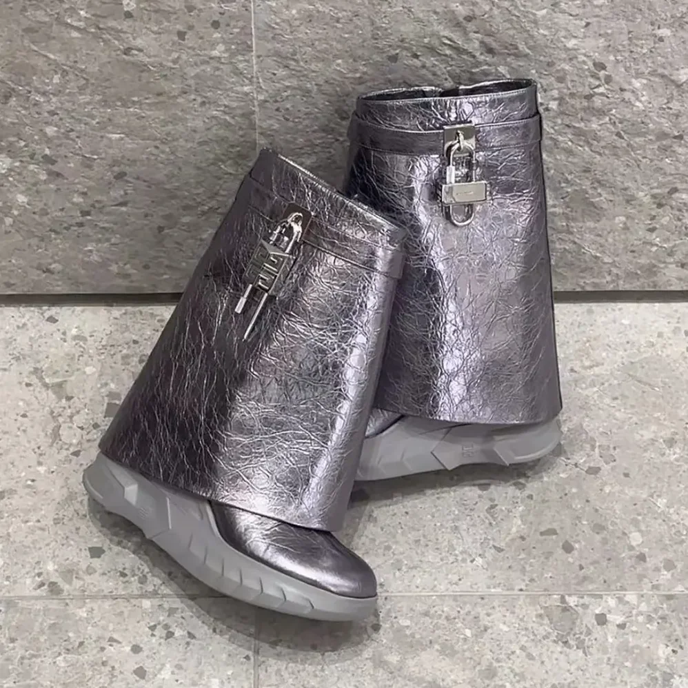 Givenchy Shark Lock Biker Ankle Boots in Laminated Leather for Women Givenchy Shark Lock Biker Ankle Boots in Laminated Leather for Women