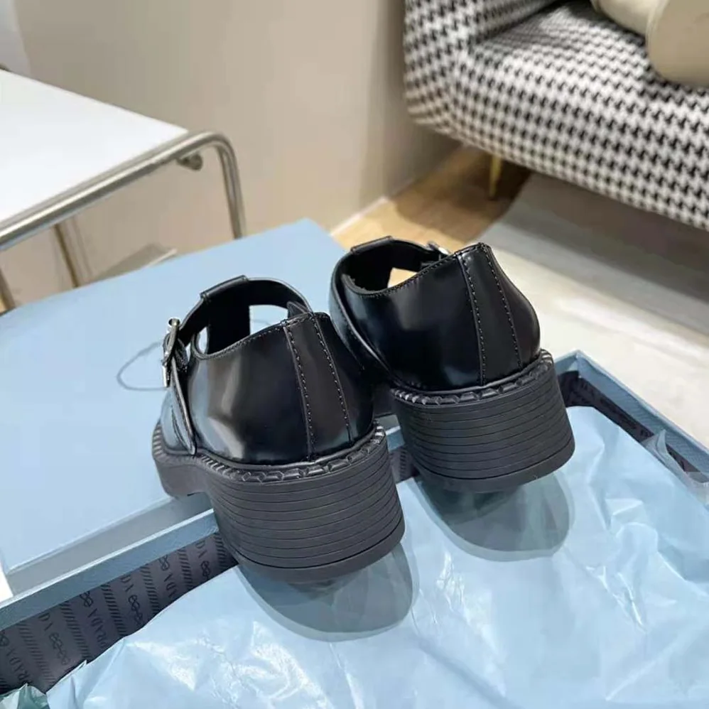 Prada Brushed-Leather Mary Jane T-strap Shoes for Women in Black Prada Brushed-Leather Mary Jane T-strap Shoes for Women in Black