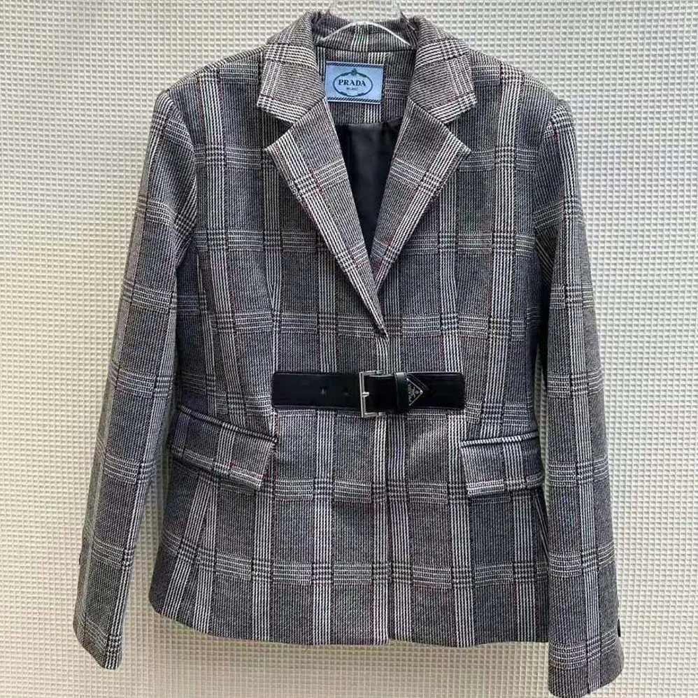 Prada Single-breasted Prince of Wales Jacket for Women Prada Single-breasted Prince of Wales Jacket for Women