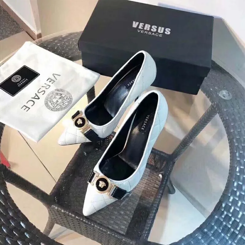 Versace Quilted Nappa Leather Icon Pumps 95mm Heel for Women in White Versace Quilted Nappa Leather Icon Pumps 95mm Heel for Women in White