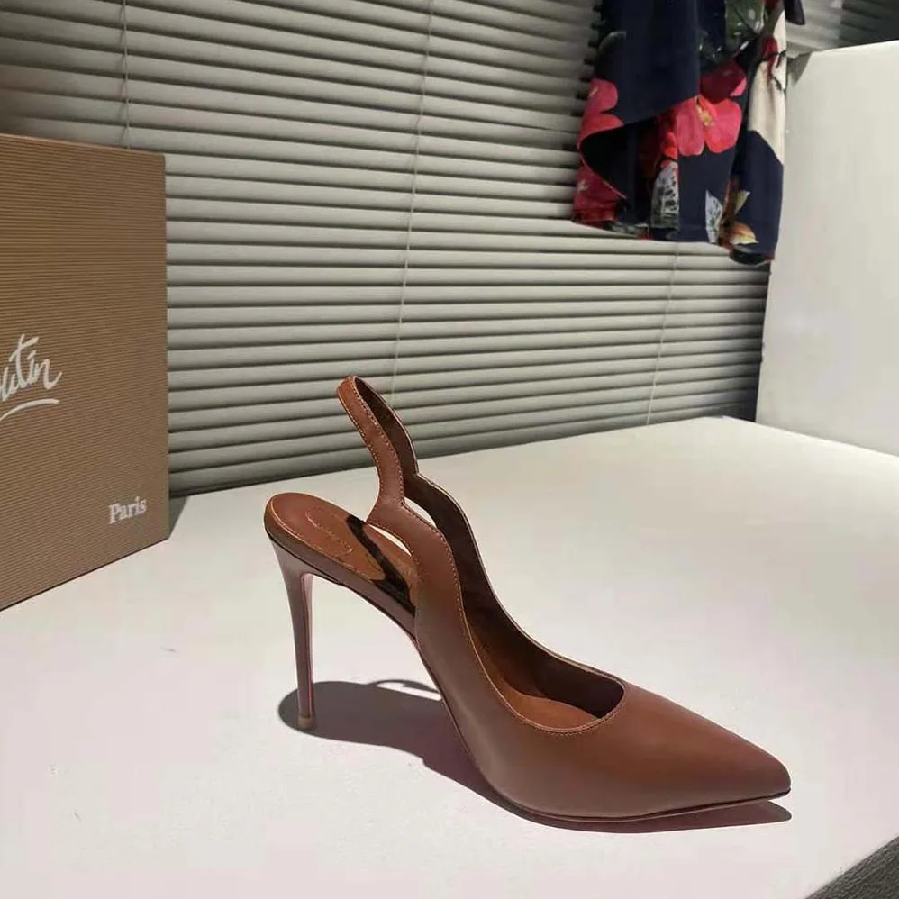 Christian Louboutin Hot Chick Sling 100 mm Heel Height for Women in Tan Christian Louboutin Hot Chick Sling 100 mm Heel Height for Women in Tan
