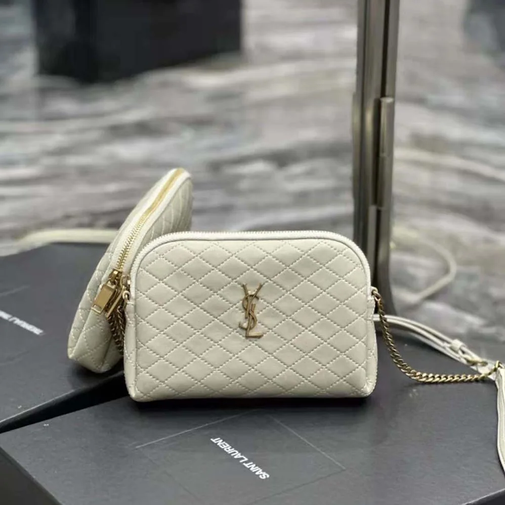 Saint Laurent YSL Gaby Zipped Pouch in Quilted Lambskin for Women in White