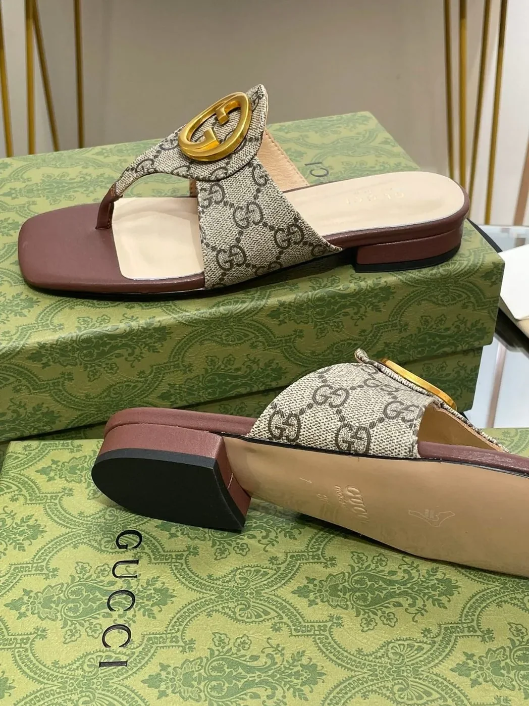 Gucci Blondie Thong Sandal In Monogram Brown Gucci Blondie Thong Sandal In Monogram Brown