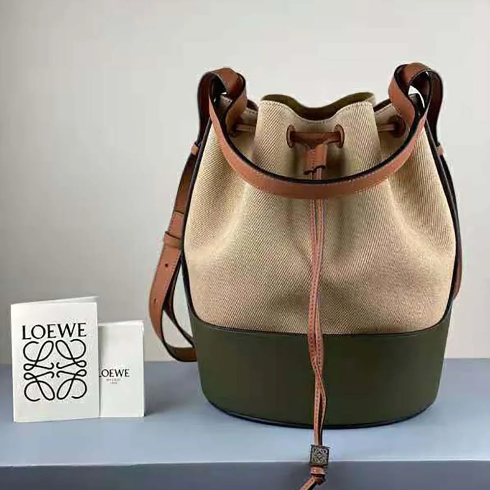 Loewe Balloon Bag in Canvas and Calfskin for Women in Dark Green