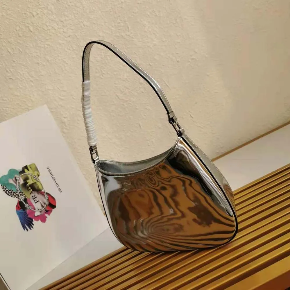 Prada Prada Cleo Brushed Leather Shoulder Bag for Women in Silver