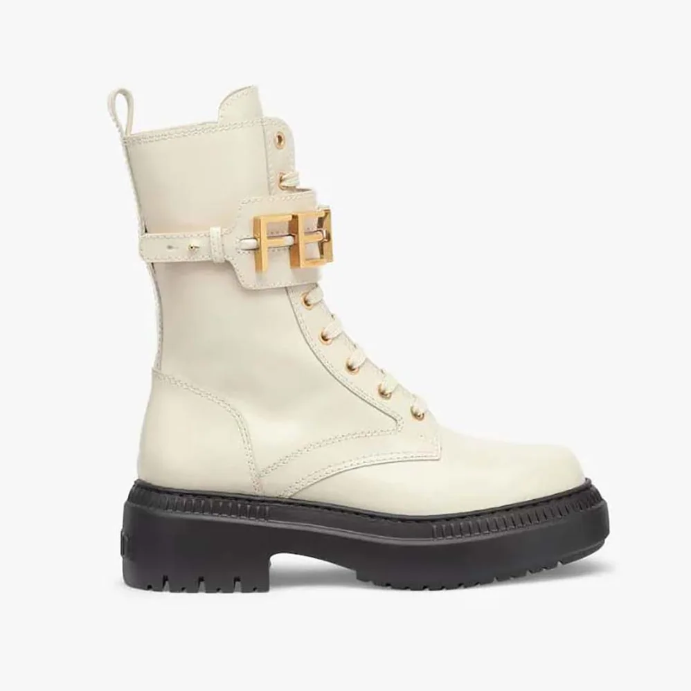 Fendi Fendigraphy White Leather Biker Boots for Women Fendi Fendigraphy White Leather Biker Boots for Women