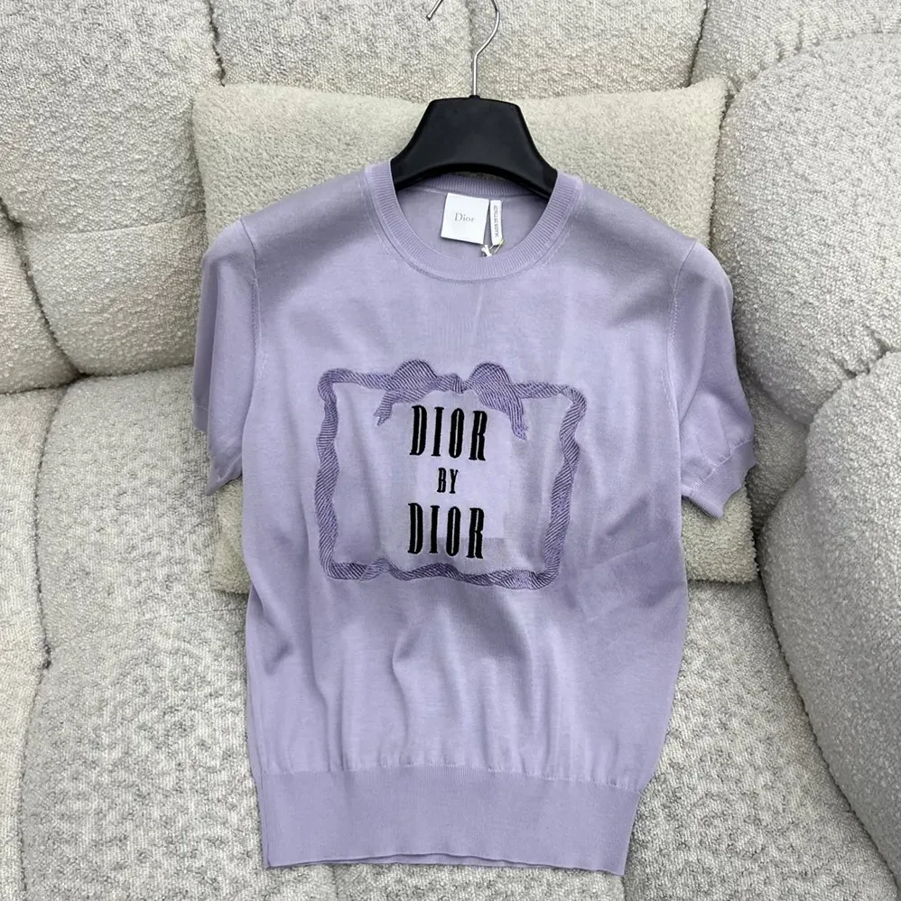 Dior Book Cover Short-Sleeved Sweater Lilas Silk Knit for Women